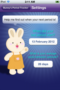 Bunny's Period Tracker Settings Page